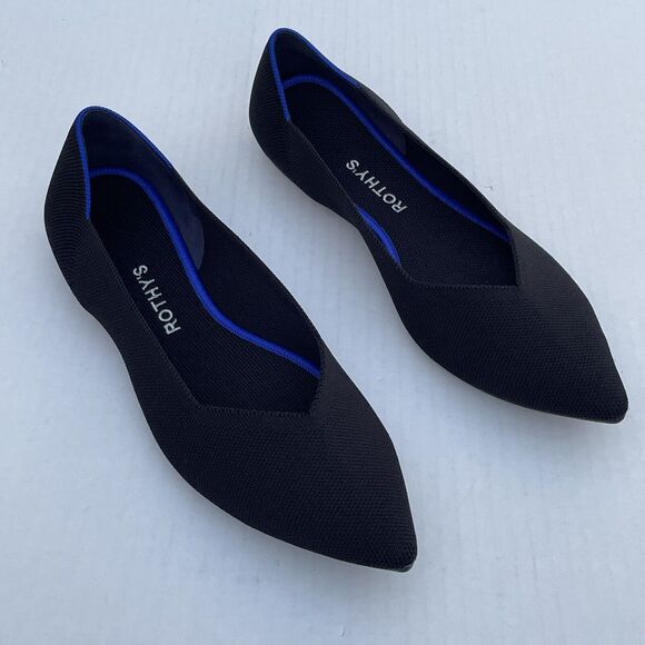 Rothy's The Point Flats Black Women's Sz 11.5 Casual Slip On Comfort Knit Shoes - Picture 2 of 13